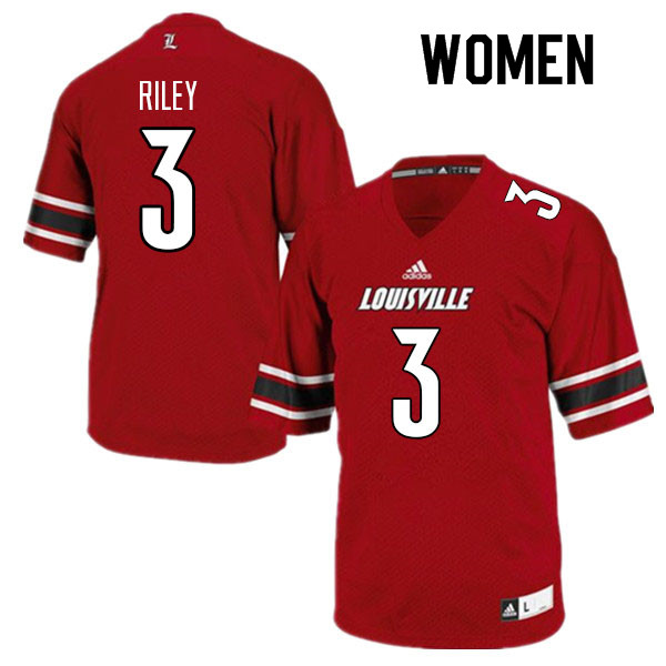 Women #3 Quincy Riley Louisville Cardinals College Football Jerseys Sale-Red - Click Image to Close